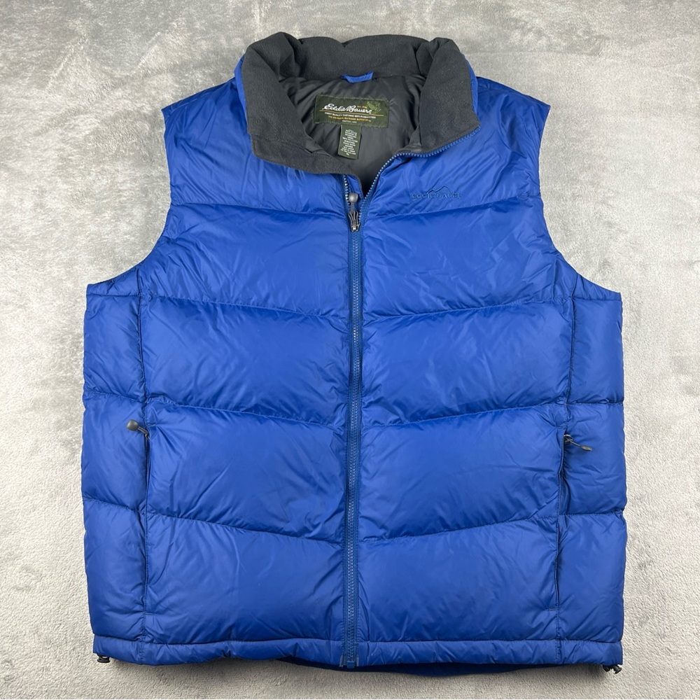 Eddie Bauer Vest Mens XL Blue Navy Goose Down Puffer EB700 Fill Insulated Warm